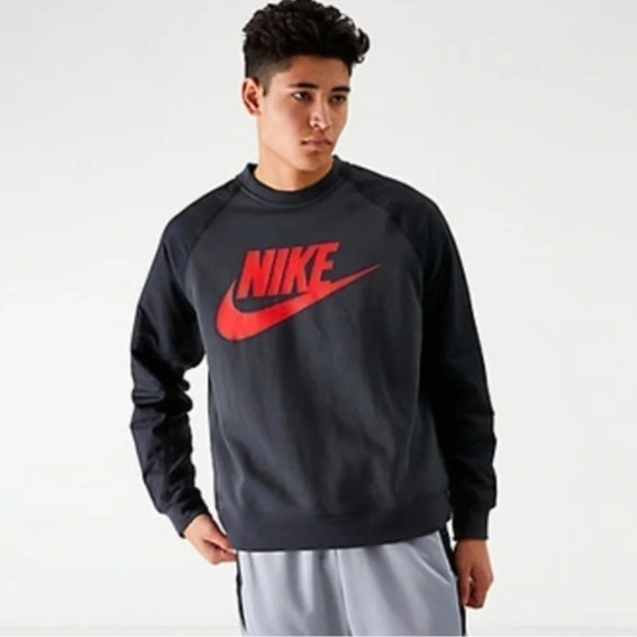 NIKE Gray & Red Fleece Pullover Sweatshirt - Picture 1 of 12